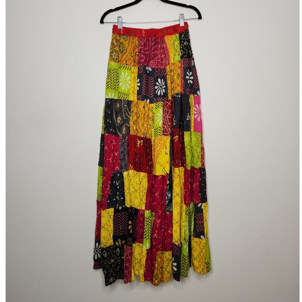 Vintage y2k Boho Maxi Skirt Patch Hippie Gypsy Grunge Flowers Fairy - Picture 4 of 4